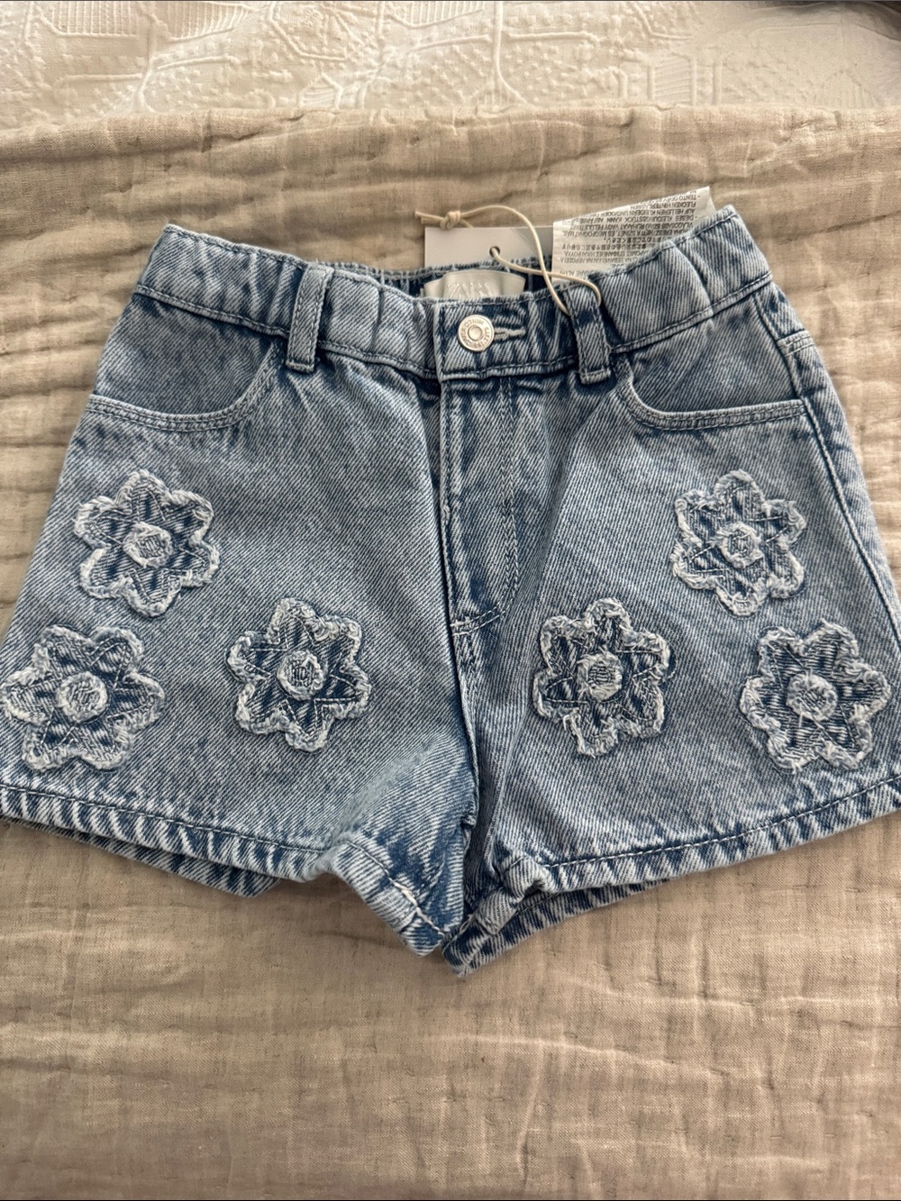 Zara Light Blue Denim Shorts with Embroidered Flowers
